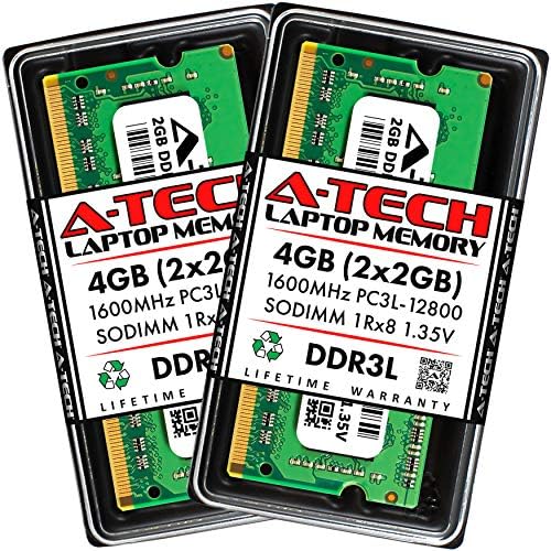 A-Tech 4GB (2 x 2GB) DDR3/DDR3L 1600MHz PC3-12800 Лаптоп RAM меморија SODIMM Кит | 1Rx8 1.35 V Не-ECC Unbuffered 204-Pin Меморија
