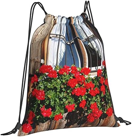 Цвеќиња Прозорец Салата Drawstring Ранец String Торба Sackpack За Мажи Жени Пешачење Јога Патување Плажа