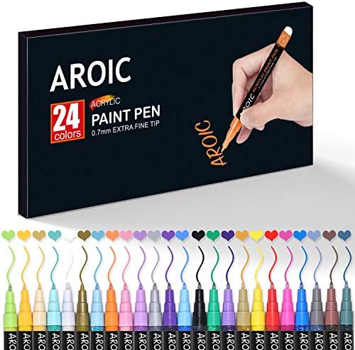 AROIC 24 Пакет Акрилна Боја Пенкала за Рок Сликарство - Напишам Ништо! Боја пенкала за Камен, Дрво, Метал, Пластика, Стакло, Платно,