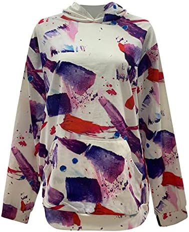 POTO Дуксери за Жените се Врзуваат Боја Pullover Суичери Мода Маскирани Кошула Долг Ракав Блузи Секојдневен Џемпер со Џеб