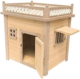 JTKDL Отворено Делукс Коса-Roofed Дрво Куче Миленичиња Куќа Засолниште Кинолошки со Отворен Влез, Отворено Rainproof и anticorrosive