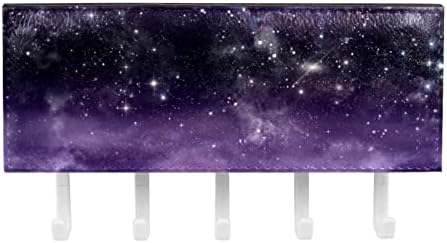 Темно Виолетова Ѕвездена Ноќ Небото Облаците Копче и e-Mail Држачот за Ѕидови - Копче Закачалка со Mail Организатор и 5 Куки, Лепило