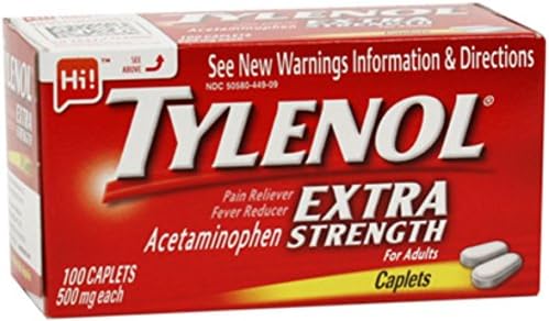 Tylenol Дополнителна Сила Ацетаминофен Болка Знаците Треска Редуктор 100 caplets (Пакување од 6)