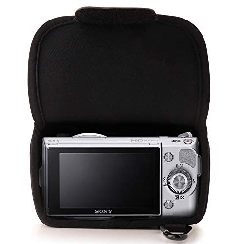 MegaGear Ultra Light Neoprene Камера Случај Торба со Carabiner за SONY NEX5, NEX5N, NEX5R со 16-50 ЛЕЌА (Црна)