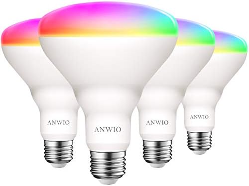 ANWIO Smart Сијалица BR30 RGB Боја се Менува LED WiFi Dimmable Multicolor Светилки E26 База, Компатибилен со Алекса, Google Помошник,