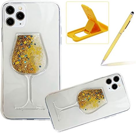 Herzzer 3D Сјајот Јасен Случај за iPhone 11 Про Max,Стилски Goblet Вино Стакло Течни жив песок Тече Лебди Bling Анти-scrtach Shockproof
