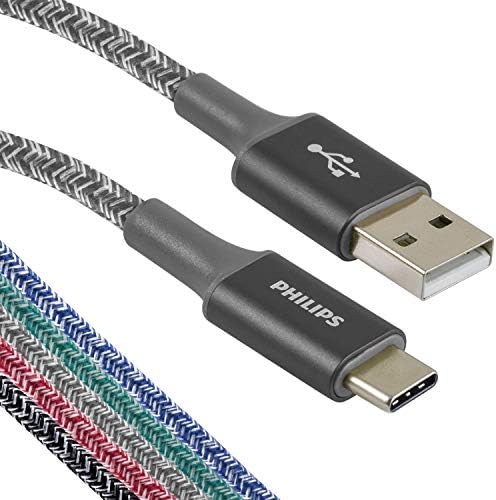 Philips 3 Ft. USB Тип C Кабел, USB-за да го USB-C Сива Трајни Плетенка Брзо Полнење Кабел Компатибилен со iPad Про, MacBook Pro,
