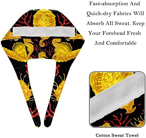 Жолто Море Коњ Црвени Корални Шема 2 ПАРЧИЊА Слатки Печатени Работи Капи со Sweatband Прилагодливи Вратоврска Назад Капа на Глава
