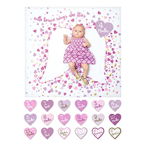 lulujo Бебето во Првата Година Milestone Ќебе и Картичка Set | 40in x 40in| Бебе Туш Подарок | Со Храбар Крилја