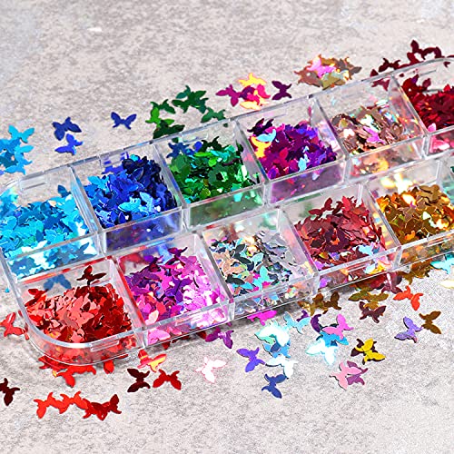 Ласерски Сјајот Пеперутка Помине Уметност Sequins, 3D Пеперутки Светкавиот Снегулки Декорација-12 Бои Holographic Пеперутка Сјајна