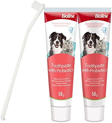 Bioline Четкање Заби Комплет за Кучиња и Мачки Стоматолошка Заштита Плак и забен камен Контрола на Паста за заби со Пробиотици Вкус