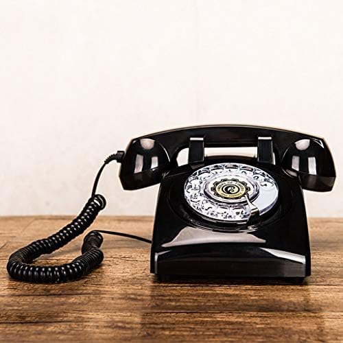 Qdid Ретро Стил Телефон/Ротари Бирате Телефонски/Гроздобер Телефон/Класичен Биро Телефон со Ротациони Бирачот (Боја : Црна-1)