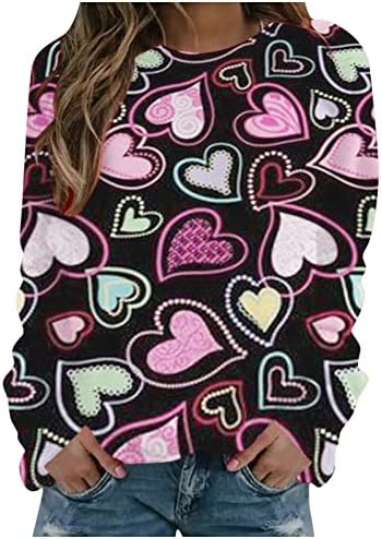 UNIPIN Плус Големина Денот на Вљубените Кошули за Жените Симпатична Љубов Срцето Графички Печатени Долг Ракав О-Вратот на Повик Блузи