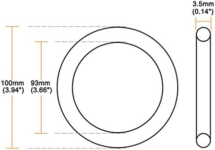 uxcell Силикони O-Ring, 100mm OD, 93mm ID, 3.5 мм Ширина, VMQ Печат Прстени Заптивка, Црвена