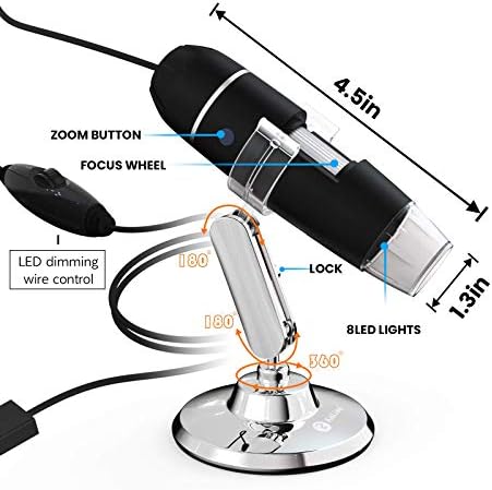 Kailiwei USB Микроскоп 40x to1000x Зголемување Endoscope Кожата Тест Мини Камера со OTG Адаптерот и Метал Стојат, Компатибилен со