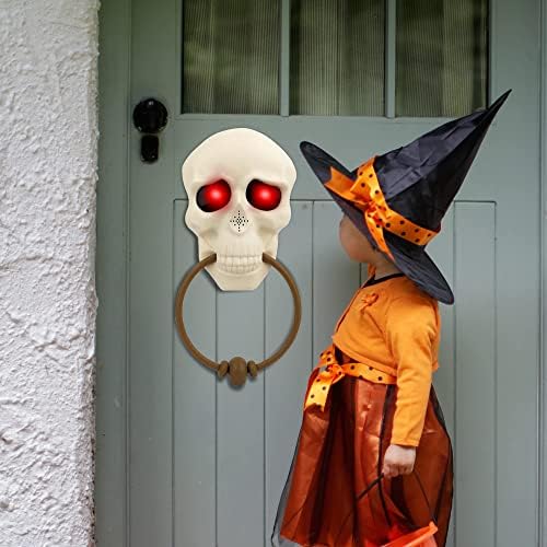 FiGoal ноќта на Вештерките Черепот Врата со LED Очи и Звучен Ефект ноќта на Вештерките светне Зборува Врата на Врата Украси Отворено