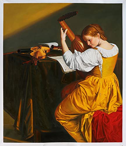 На Лејта Играч - Orazio Gentileschi рака-насликани маслото репродукција, доброто музичар портрет во остар злато на облекување, класична