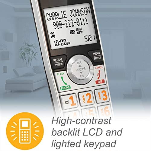 AT&T CL84107 DECT 6.0 Проширување Corded/Cordless Телефон со Паметни Повик Блокатор, Црна/Сребрена со 1 мобилен Телефон