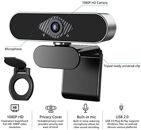 Веб камера со 1080P HD Микрофон & Приватност ги Покрива, Wennyn USB Веб Камери со Live Streaming HD Video for Mac, PC Компјутер и
