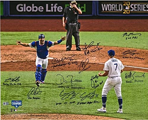 Лос Анџелес Затајувачите 2020 MLB Светската Серија на Шампионите Тимот Потпишан на 16 x 20 Последните Надвор Фотографија со 12 Потписи