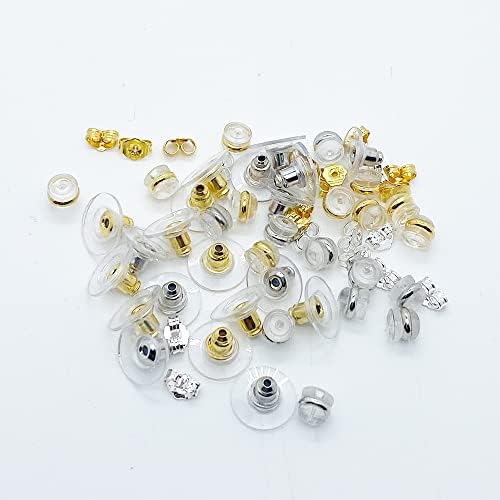 60Pcs Earring Грб со Подлога од KoberrLi, Меки Силиконски Earring Грбот Затка за Студ Уво Прстени, Тешки Earring(Сребро и Злато)