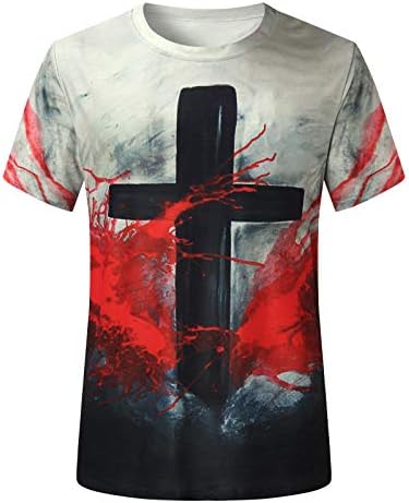 WYTong Мажите О деколте, T-shirt Лето Tee Мода Улична Мода Обичните Крстот Печати Кратко Sleeve Врвот