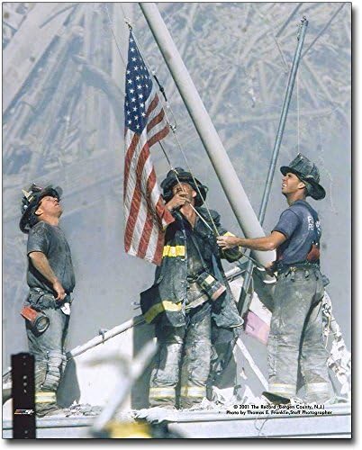 Њујорк Пожарникари Подигнување на Знамето на Земјата Нула 9/11 11x14 Сребро Halide Фото хартија
