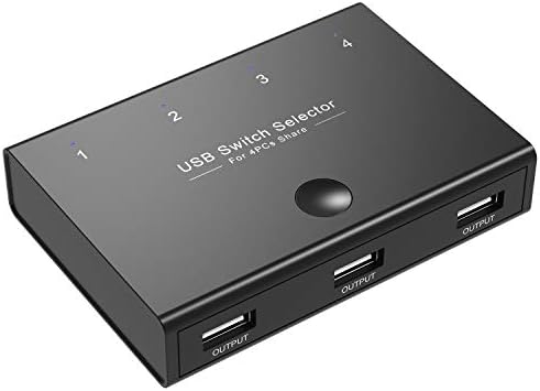 Rybozen USB Преклопник Селектор, KVM Switch Адаптер за 4 PC Споделување на 3 USB Уреди, Едно-Копче Замена Кутија Центар за Тастатура,