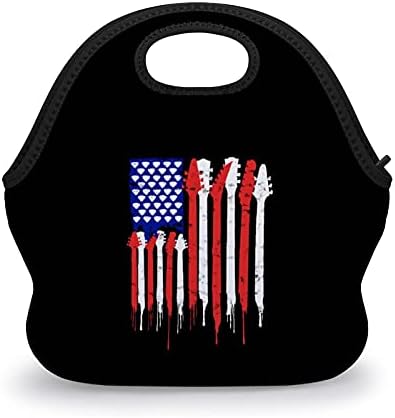 Патриотски Гитара Знаме Америка Љубители Обновливи Ручек Tote Торба Преносни Изолирани Кулер Кутија Оброк Торба Со Патент Чанта За Мажи Жени