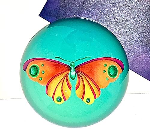 Рејчел Tribble - рачно изработени Радосна Пеперутка Стакло Paperweight, Кристално Стакло Уметност Подарок, 3 X 3 Paperweight Корпоративни