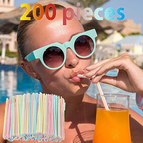 200 Парчиња Пластични Пиење Цевчиња 8 Инчи Долго Мулти-Обоени Шарени Bedable (Multicolor)