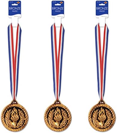 Beistle Голема Награда Медал со Панделка-1 Компјутер, 30-Инчен, Црвени/Бели/Сино/Бронза