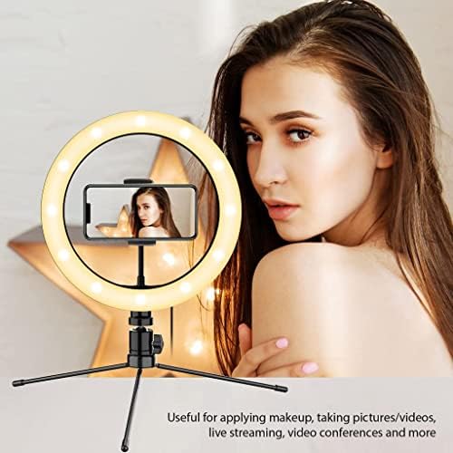 Светла Selfie Прстен Три-Боја на Светлина Работи за Samsung СМ-P9000ZWVXAR 10 Инчен со Далечински управувач за Live Stream/Шминка/YouTube/TikTok/Видео/Снимање (Dimmable/Прилагодливи)