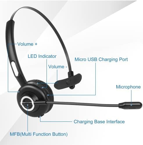 Удобно Bluetooth Слушалки, UX-M97 Безжични Слушалки со Микрофон, Слушалки со Мобилен Телефон Бучава Изолација Микрофон Полнење Основа