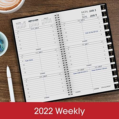 2022 Џеб Календар од страна AT-A-GLANCE, Неделен Термин Книга & Планер, 3-1/4 x 6-1/4, Џеб Големина, Refillable, Црна и бела (7000805)