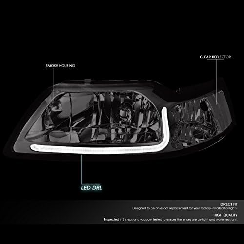 LED Светло Бар светилки drl Лента Фарови Собранието Headlamp Полнење Компатибилен со Ford Mustang 1999-2004, Пар, Хром Домување, Чад Леќа