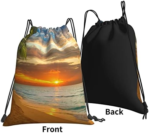 Злато Плажа Пејзаж Салата Drawstring Ранец String Торба Sackpack За Мажи Жени Пешачење Јога Патување Плажа